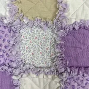 Handmade Vintage Quilt Rag Squares Purple Cream White Floral 29x42