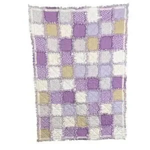 Handmade Vintage Quilt Rag Squares Purple Cream White Floral 29x42