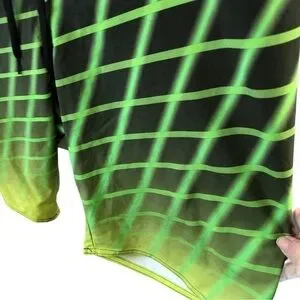 Hang Ten Board Shorts Men 34 Neon Green Black Grid Pattern Front Lace Closure