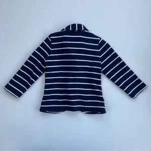 Hanna Andersson Girls Navy White Striped Knit Blazer Size 90 CM Or Size 3