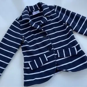 Hanna Andersson Girls Navy White Striped Knit Blazer Size 90 CM Or Size 3