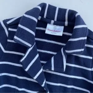 Hanna Andersson Girls Navy White Striped Knit Blazer Size 90 CM Or Size 3
