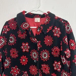 Hanna Andersson Size 150 Black Red Floral Fleece Collared Holiday Jacket Coat