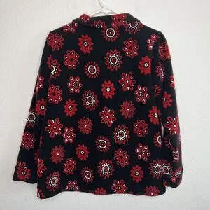 Hanna Andersson Size 150 Black Red Floral Fleece Collared Holiday Jacket Coat