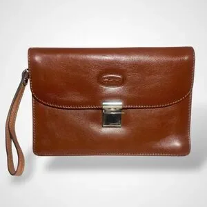 Hansson Genuine Leather Men Wristlet Flap Bag Business Bag Brown Pouch Turn Lock