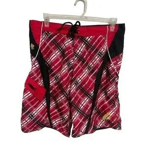 HAWAIIAN TROPIC vintage 90’s red striped men’s board shorts swim trunks size 36