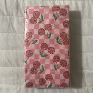 Hello Happy 40 Guest Paper Towel Napkins Pink Retro Plaid Disco Cherry Print