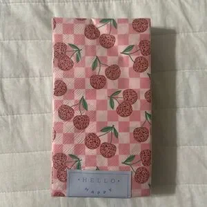 Hello Happy 40 Guest Paper Towel Napkins Pink Retro Plaid Disco Cherry Print