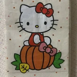 HELLO KITTY 32 Beige Orange Guest Paper Towel Napkins Fall Harvest Pumpkin Print
