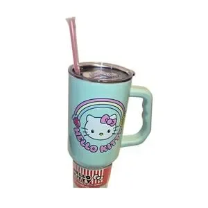 Hello Kitty 40 Oz Stainless Steel Tumbler Lime Green With Lid And Straw