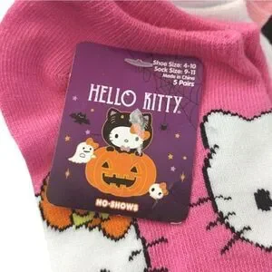 Hello Kitty 5 Pairs Pink Halloween Theme Prints No Show Socks NWT