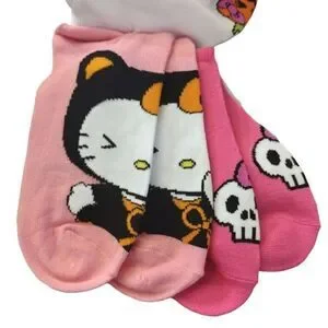 Hello Kitty 5 Pairs Pink Halloween Theme Prints No Show Socks NWT