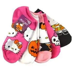 Hello Kitty 5 Pairs Pink Halloween Theme Prints No Show Socks NWT