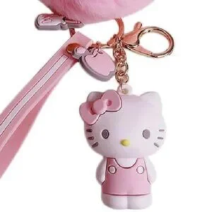 Hello Kitty Chunky Pom Pom Keychain Bag Pendant Keyring Jewelry Pink White NEW
