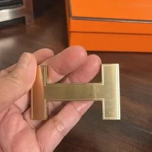 Hermes H Belt Buckles Gold Platinum & Reversible Leather Strap Size 90