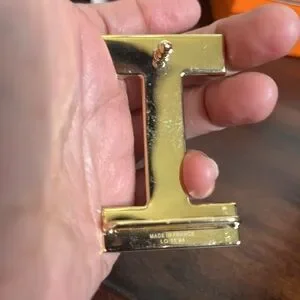 Hermes H Belt Buckles Gold Platinum & Reversible Leather Strap Size 90