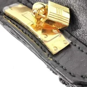 Hermès Kelly Black Leather Gloves with Gold Hardware - Size Medium