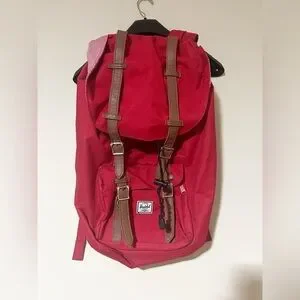 Herschel Little America Mid-Volume Backpack Red Leather Accent Laptop Travel