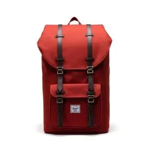 Herschel Little America Mid-Volume Backpack Red Leather Accent Laptop Travel