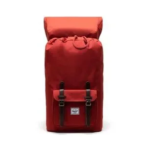 Herschel Little America Mid-Volume Backpack Red Leather Accent Laptop Travel