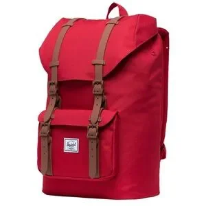 Herschel Little America Mid-Volume Backpack Red Leather Accent Laptop Travel
