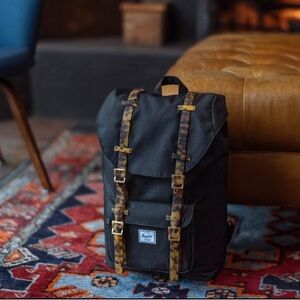Herschel Tortoiseshell Strap Black Canvas All American Backpack Bag