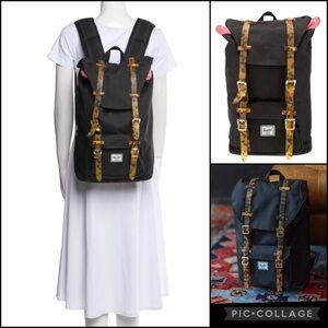 Herschel Tortoiseshell Strap Black Canvas All American Backpack Bag