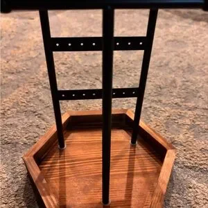 Hexagonal Wooden And Black Metal Vanity Tray