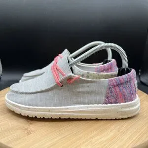 Hey Dude Wendy Youth Size 2 Funk Grey & Pink Slip On Sneaker Shoes Girls