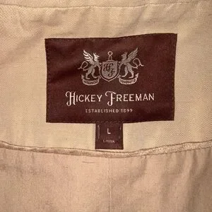 Hickey Freeman Lined Cotton/Linen Coat Khaki Size L Quiet Luxury Classic Preppy
