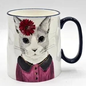 Hipster Cat Portrait Coffee Mug Signature Housewares 15oz Ceramic Cat Lover Gift