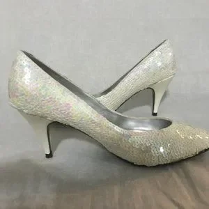 HL Steppers Ivory Sequined Heels In Great Shape