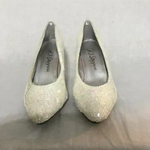 HL Steppers Ivory Sequined Heels In Great Shape