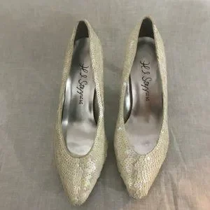 HL Steppers Ivory Sequined Heels In Great Shape