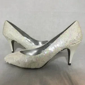 HL Steppers Ivory Sequined Heels In Great Shape