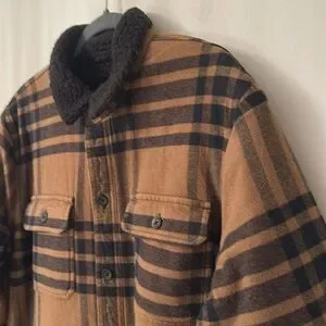 HOLLISTER Brown Flannel Plaid Shirt Mens Sherpa Lined Lumberjack Jacket Size L