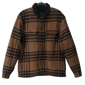 HOLLISTER Brown Flannel Plaid Shirt Mens Sherpa Lined Lumberjack Jacket Size L