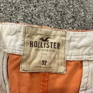 Hollister Chino Shorts Men's 32 Orange Flat Front Cotton 7.5"