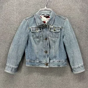 HOLLISTER CO Denim Jacket Girls Juniors Small distressed Tropical lined