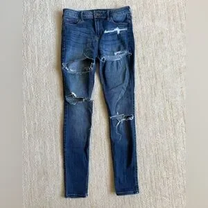 Hollister Mid Rise Super Skinny Jeans Stretch Denim Distressed Size 5S