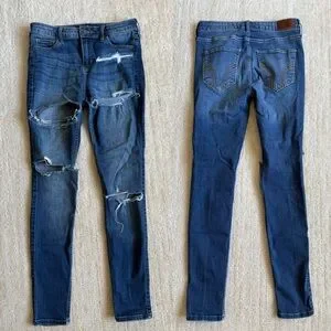 Hollister Mid Rise Super Skinny Jeans Stretch Denim Distressed Size 5S