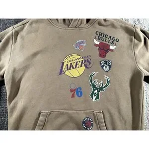 Hollister Nba Pullover Hoodie Small Team Logos Basketball Graphic Brown Unisex