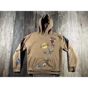 Hollister Nba Pullover Hoodie Small Team Logos Basketball Graphic Brown Unisex