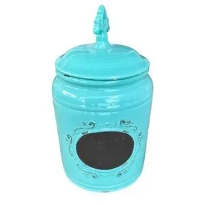 Home Essentials Aqua Large Ceramic Kitchen Canister With Chalkboard Label