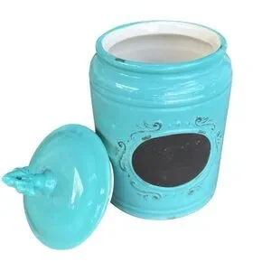 Home Essentials Aqua Large Ceramic Kitchen Canister with Chalkboard Label