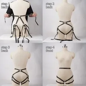 HOT Leather Black Harness Garter Belt Straps