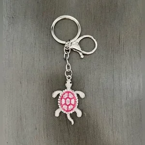 Hot Pink Turtle Allover Rhinestone Enamel Silver 4" Bag Purse Charm Keychain