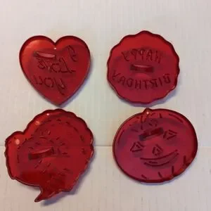 HRM Red Plastic Cookie Cutters Lot 4 Pumpkin Heart Turkey Happy Birthday
