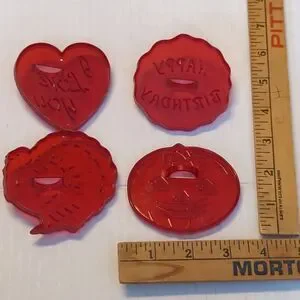 HRM Red Plastic Cookie Cutters Lot 4 Pumpkin Heart Turkey Happy Birthday