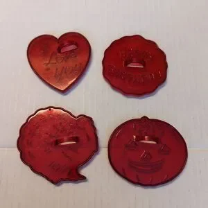 HRM Red Plastic Cookie Cutters Lot 4 Pumpkin Heart Turkey Happy Birthday